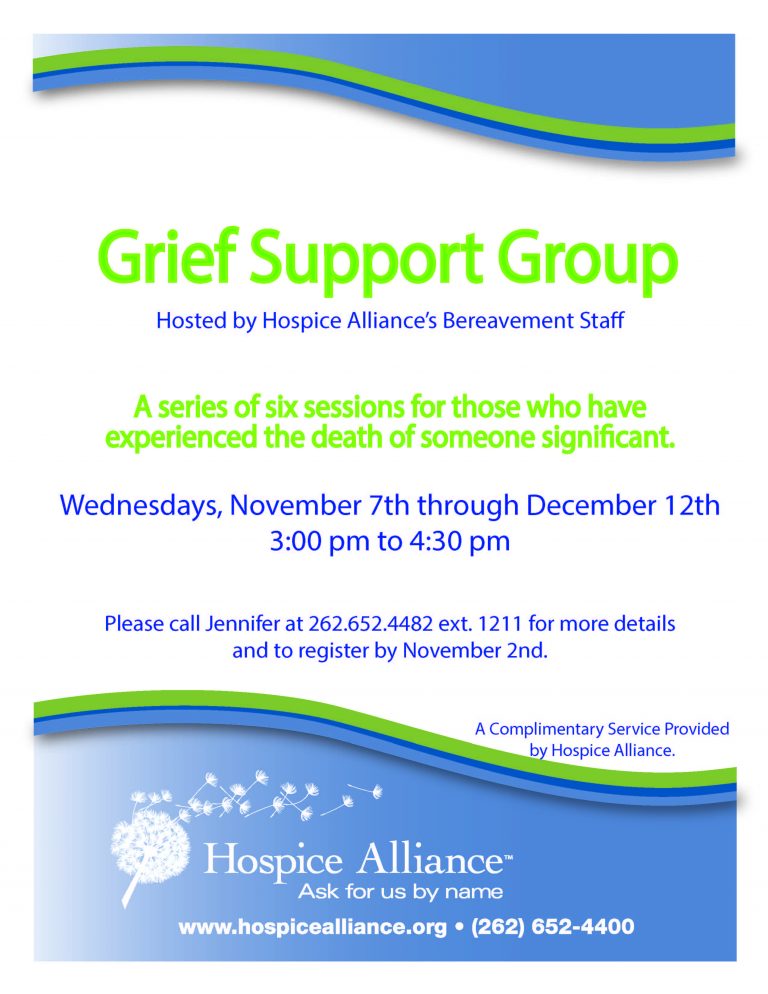 Grief Support Group Flyer 6 Sessions for August November Hospice Alliance